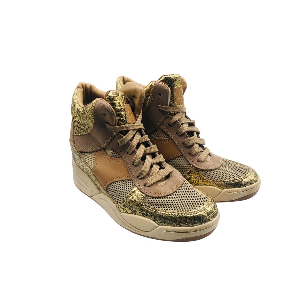 Skechers Skch Plus 3 Gold Hidden Wedge Python Snakeskin Print Sneaker Shoes‎ 9